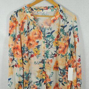Figueroa & Flower Women's Blouse 3X Multicolor Flower Long Sleeve Plus Size